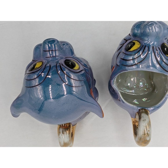 Japanese Bonzo Dog Fu Blue Lusterware Sugar Creamer Hand Painted Anthropomorphic - Picture 13 of 13